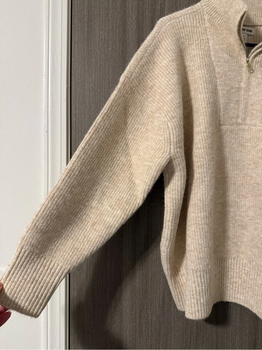Lands' End UNISEX Cream Zip-Neck Pullover Sweater